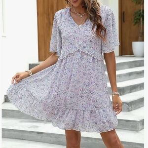 ManyDress Women’s Pink & Purple  Floral Coastal Cowgirl Ruffle Dress - Small